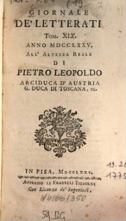 Giornale de'letterati. 19. 1775