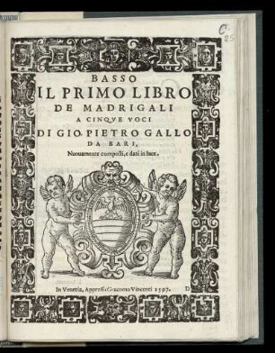 Pietro Gallo: Il primo libro de madrigali a cinque voci. Basso