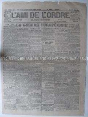 Titelblatt der französischen Tageszeitung "L'Ami de L'Ordre" aus dem 1. Weltkrieg