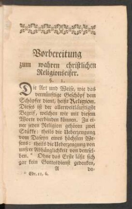 Vorbereitung zum wahren christlichen Religionseifer.