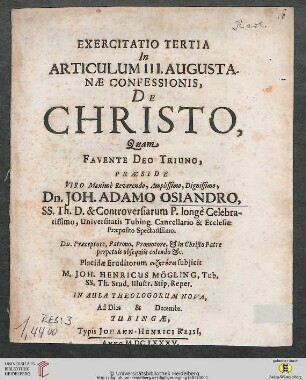 Band 3: Exercitatio Theologica ... In Articulum Augustanae Confessionis: De Christo