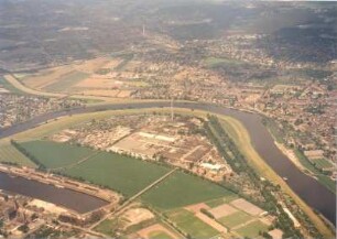 Dresden. Großes Ostragehege, Elbe, Übigau, Mickten und Pieschen. Luftbild-Schrägaufnahme von Südost