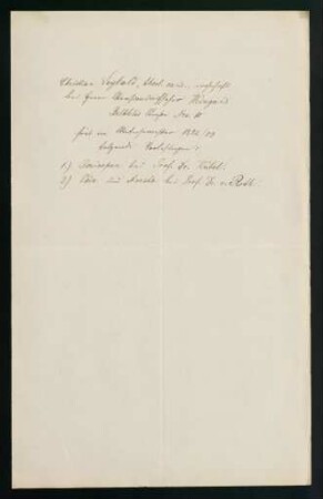 Belegliste: Vorlesungen im Wintersemester 1882/83.