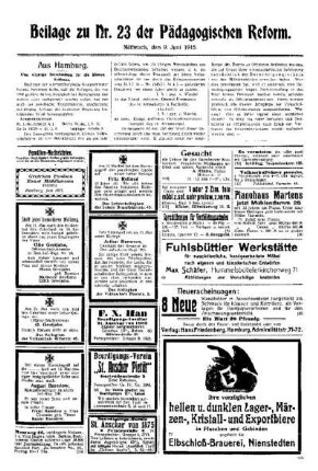[Anzeigen] : Beilage zu Nr. 23 der Pädagogischen Reform