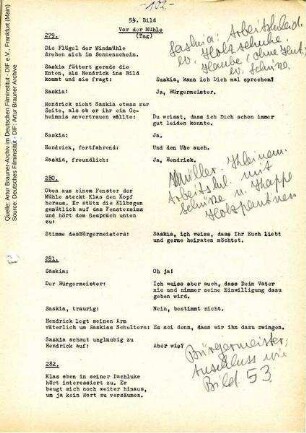 Drehbuch (Auszug), mit handschriftlichen Anmerkungen von Manon Hahn