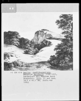 Landschaft mit Mädchen beim Heumachen / Landschaft mit Wäscherinnen