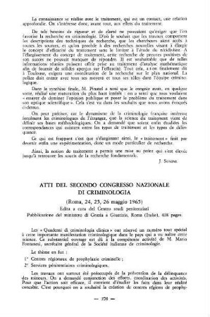 276-277, Atti del secondo Congresso nazionale di criminologica (Roma, 24-26 maggio 1965)