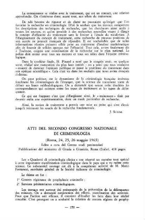 276-277, Atti del secondo Congresso nazionale di criminologica (Roma, 24-26 maggio 1965)