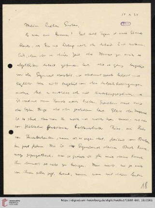Nachlass Gustav Radbruch. Korrespondenz Hermann Kantorowicz/Gustav Radbruch: Brief von Hermann Kantorowicz an Gustav Radbruch