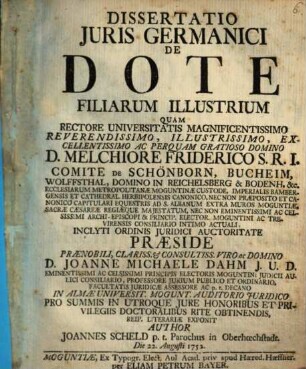 Dissertatio Juris Germanici De Dote Filiarum Illustrium