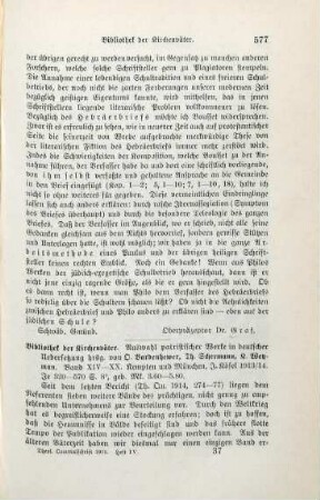 577-580 [Rezension] Bibliothek der Kirchenväter, Band XIV - XX