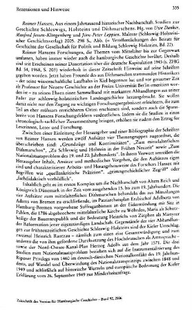 Hansen, Reimer : Aus einem Jahrtausend historischer Nachbarschaft, Studien zur Geschichte Schleswigs, Holsteins und Dithmarschens, hrsg. von Uwe Danker, Manfred Jessen-Klingenberg und Jörn-Peter Leppien., (Veröffentlichungen des Beirats für Geschichte der Gesellschaft für Politik und Bildung Schleswig-Holsteins, 22) : Malente, Schleswig-Holsteinischer Geschichtsverlag, 2005