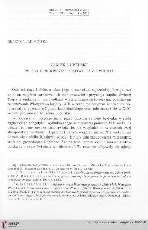 53: Zamek lubelski w XVI i pierwszej połowie XVII wieku : =