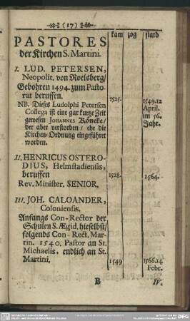 Pastores der Kirchen S. Martini