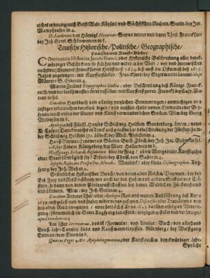 Teutsche Historische/ Politische/ Geographische/ Poetische/ und Kunst-Bücher.