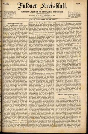 Erste Ausgabe vom Samstag, den 24. April 1880.