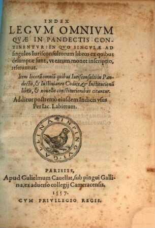 Index legum omnium, quae in Pandectis continentur ...