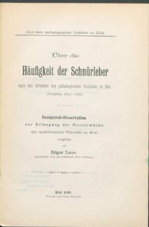 Über die Häufigkeit der Schnürleber nach den Befunden des pathologischen Institutes zu Kiel (Jahrgänge 1873 - 1890)