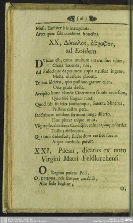 XXI, Paen, dicatus ex uoto Virgini Matri Feldkirchensi