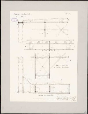 Zweigleisige Eisenbahnbrücke: Eiserner Überbau: Details der Eisenkonstruktion, Ansichten und Schnitte der Knotenpunkte, Schwellenträger, Kreuzverband, Hauptträger