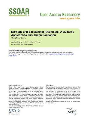 Marriage and Educational Attainment: A Dynamic Approach to First Union Formation