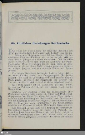 Die kirchlichen Beziehungen Reichenbachs