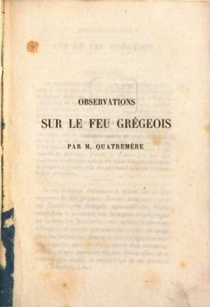 Observations sur le feu Grégeois : (Extrait No 4 de l'année 1850 du journal Asiatique)