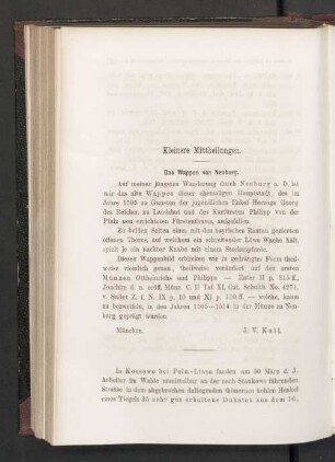 Kleinere Mittheilungen. Das Wappen von Neuburg