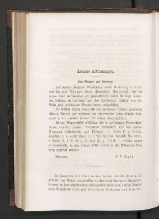 Kleinere Mittheilungen. Das Wappen von Neuburg