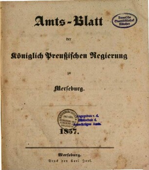 Amtsblatt der Regierung zu Merseburg. 1857, 1857