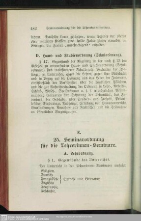 25. Seminarordnung für die Lehrerinnen-Seminare