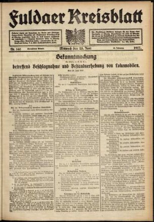 Zweite Ausgabe vom Mittwoch, den 20. Juni 1917.