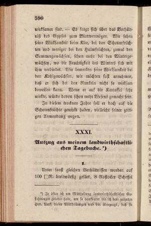 XXXI. Auszug aus meinem landwirthschaftlichen Tagebuche
