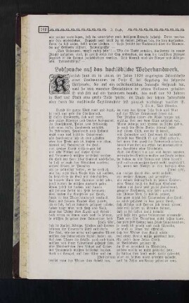 Lobsprache auf das hochlöbliche Weberhandwerk.