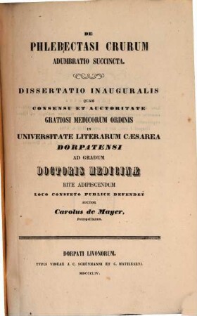 De phlebectasi crurum adumbratio succincta : Diss. inaug.
