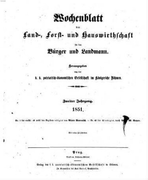 Wochenblatt der Land-, Forst- und Hauswirthschaft für den Bürger und Landmann. 2. 1851