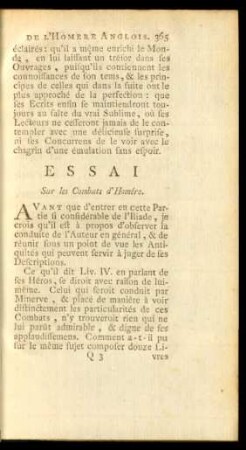 Essai Sur les Combuts d'Homére