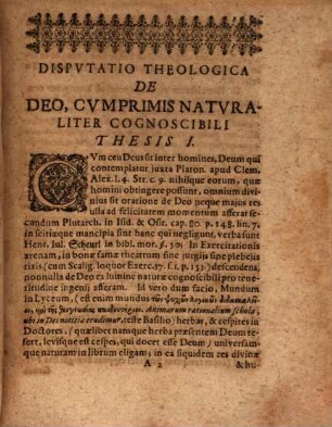 Dispvtatio Theologica De Deo Opt. Max. Cvmprimis Natvraliter Cognoscibili