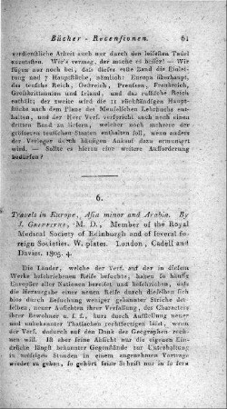 Travels in Europe, Asia minor, and Arabia / John Griffiths. - London : Cadell & Davies [u.a.], 1805