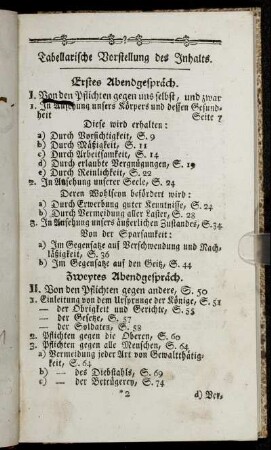 Tabellarische Vorstellung des Inhalts.