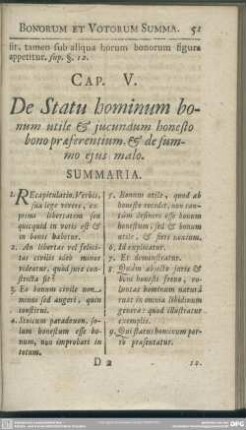 Cap. V. De Statu hominum bonum utile & iucundum honesto bono praeferentium, & de summo eius malo