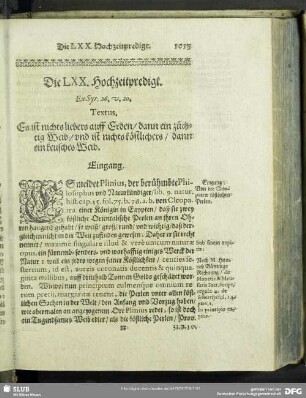 Die LXX. Hochzeitpredigt. Ex Syr.26.v.20