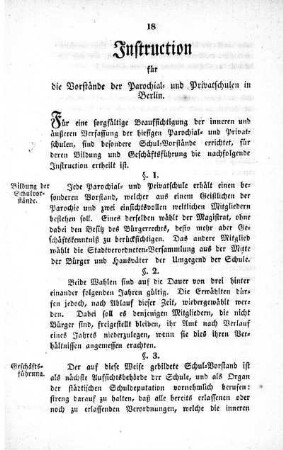 Instruction für die Vorstände der Parochial- und Privatschulen in Berlin.