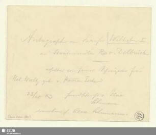 330: Brief von Kaiser Wilhelm I. an Rudolf von Delbrück - Mus.Schu.330