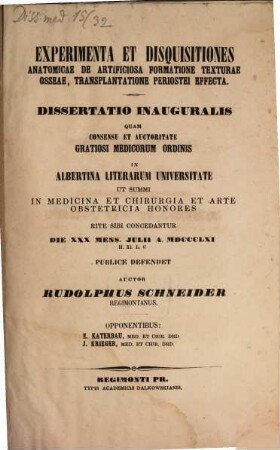 Experimenta et disquisitiones anatomicae de artificiosa formatione texturae osseae, transplantatione periostei effecta