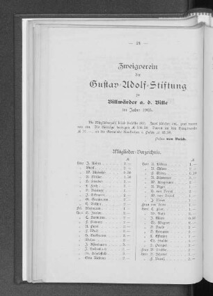 Zweigverein der Gustav=Adolf=Stiftung zu Billwärder a. d. Bille im Jahr 1905.