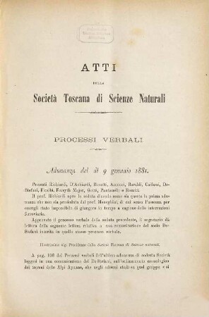 Atti della Società Toscana di Scienze Naturali. Processi verbali. 3. 1881/83
