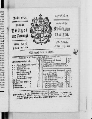 14tes Stück., Ausgabe vom 2. April 1794