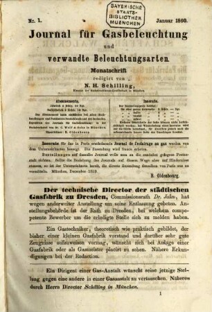 Journal für Gasbeleuchtung und verwandte Beleuchtungsarten : mit einem Anh. über Wasserversorgung ; Organ d. Vereins von Gasfachmännern Deutschlands und seiner Zweigvereine sowie d. Vereins für Mineralöl-Industrie ; Monatsschrift. 3. 1860