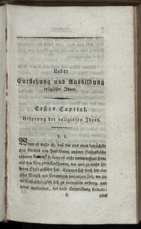 Erstes Capitel. Ursprung der religiösen Ideen.